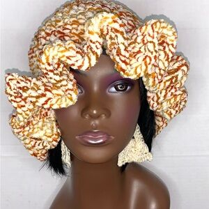 Natural color wave brim crochet cozy plush hat